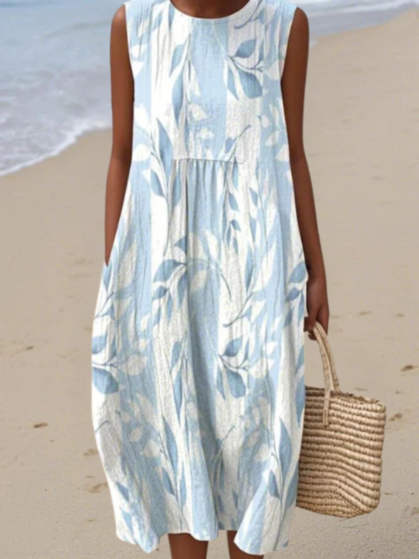 Ivery Midi Dress Elegant Leaf Print