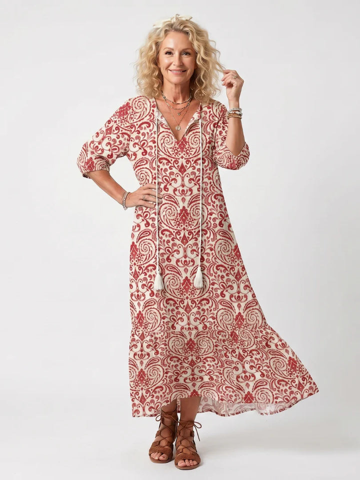 Ottoline | Tassel Tie Neck Printed Midi Dress