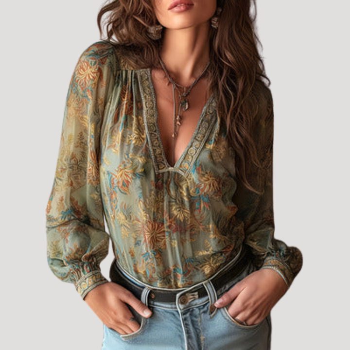 Odette | Long Sleeve Floral Sheer Blouse
