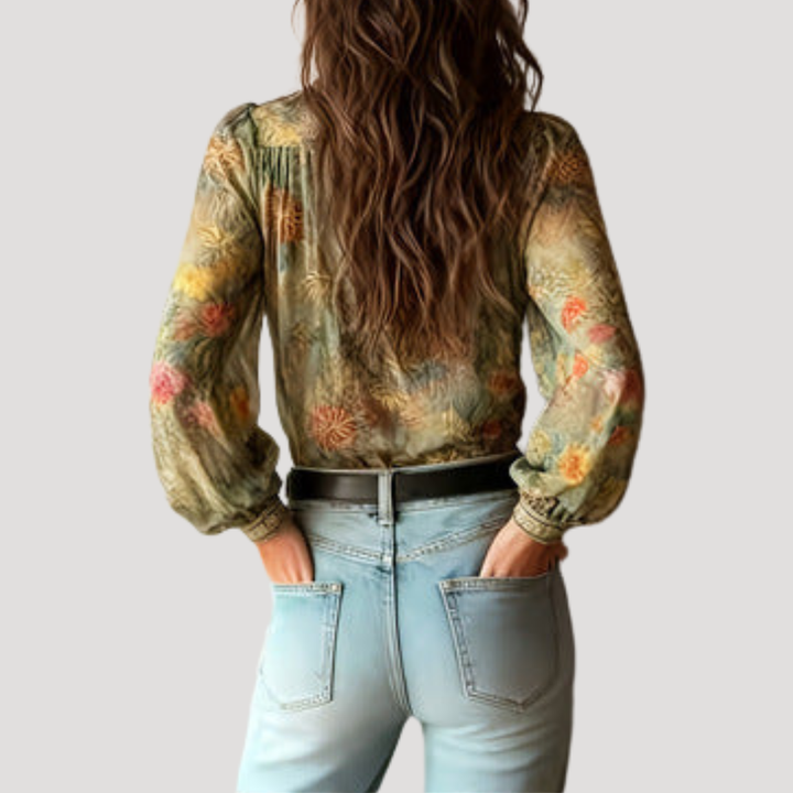 Odette | Long Sleeve Floral Sheer Blouse