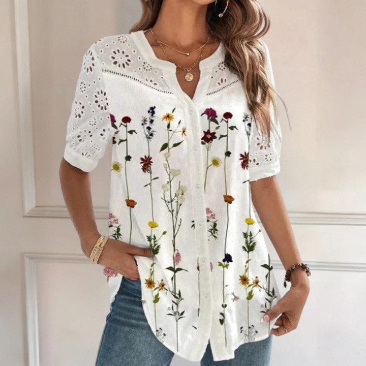 Vivian Casual Lace Printed Blouse