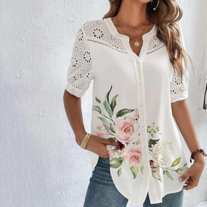 Vivian Casual Lace Printed Blouse