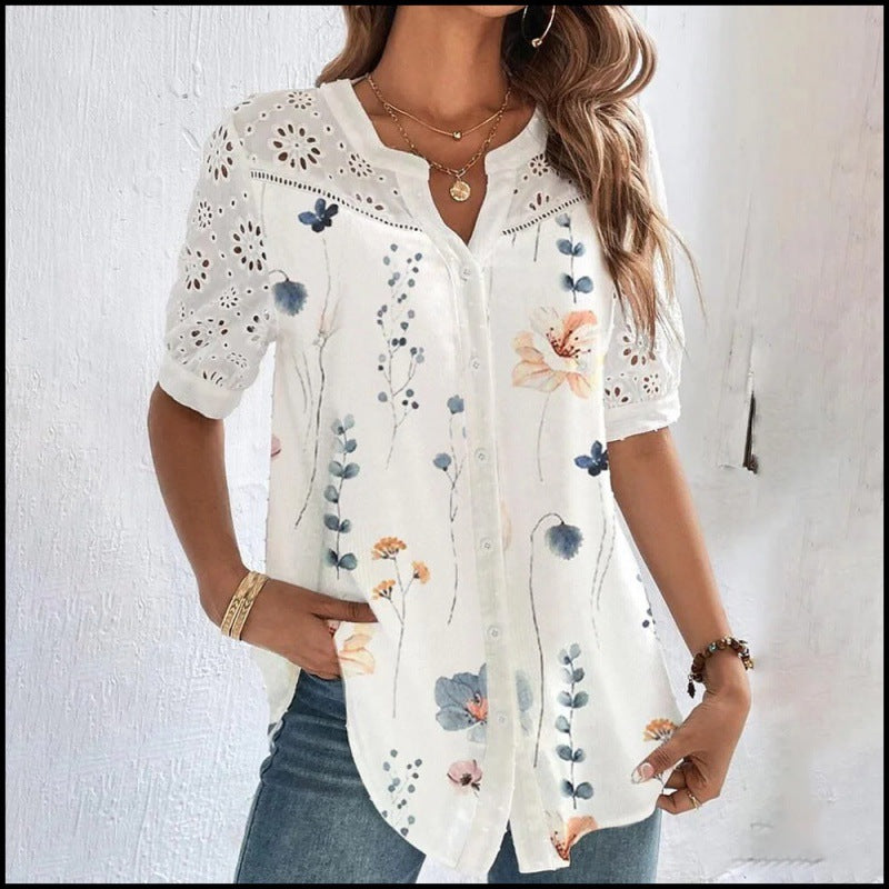 Vivian Casual Lace Printed Blouse