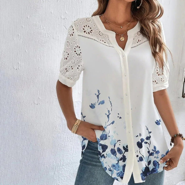 Vivian Casual Lace Printed Blouse