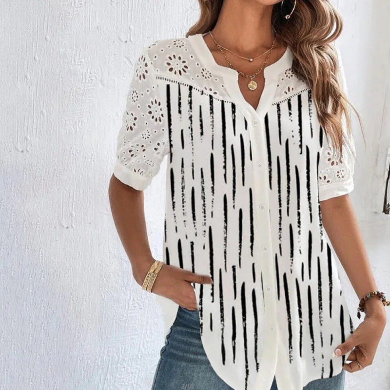 Vivian Casual Lace Printed Blouse