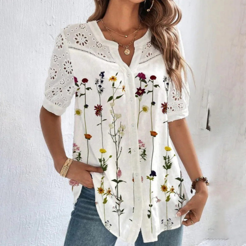 Vivian Casual Lace Printed Blouse