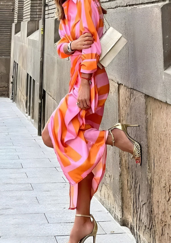 Oliva | Printed Waist-Cinching Shirt Dress