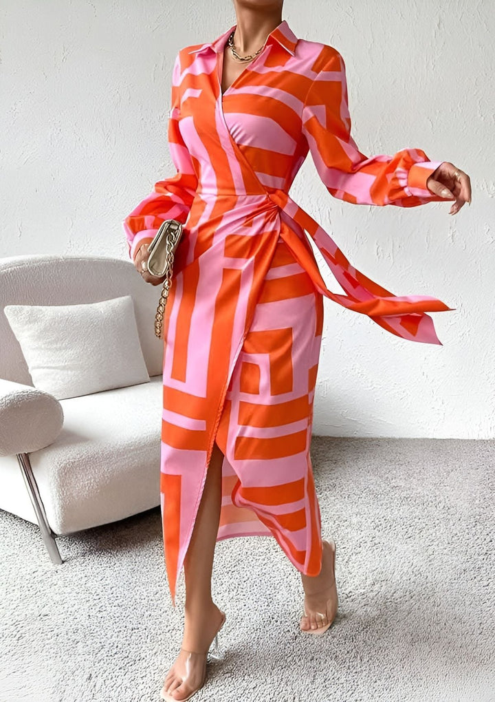 Oliva | Printed Waist-Cinching Shirt Dress