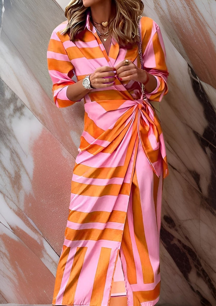 Oliva | Printed Waist-Cinching Shirt Dress