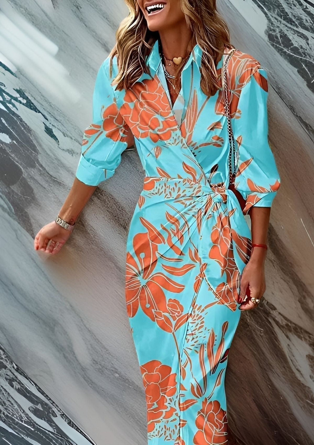 Oliva | Printed Waist-Cinching Shirt Dress