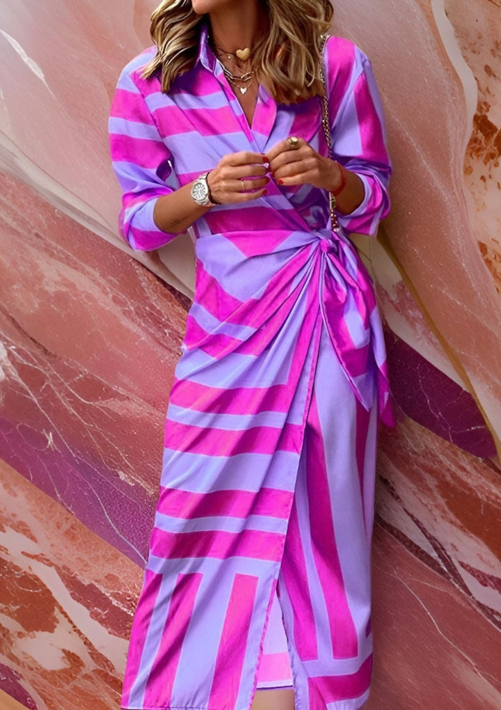 Oliva | Printed Waist-Cinching Shirt Dress