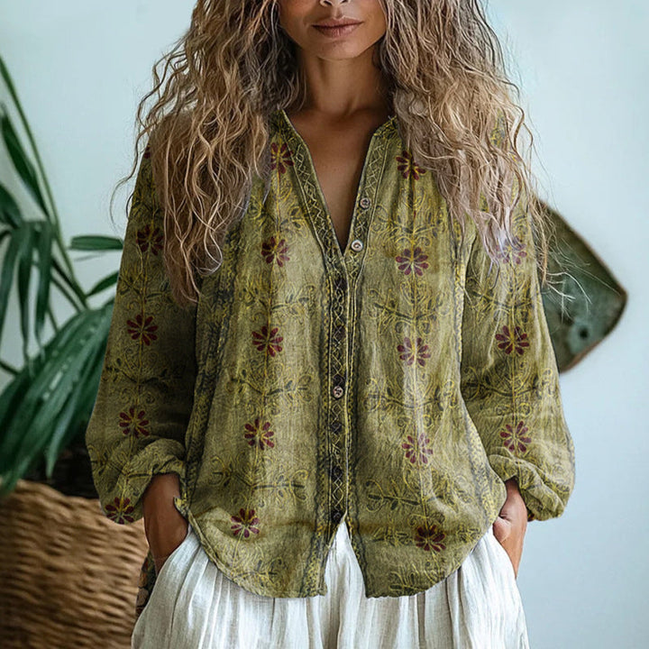 Ambre | Vintage Leaf Print Blouse