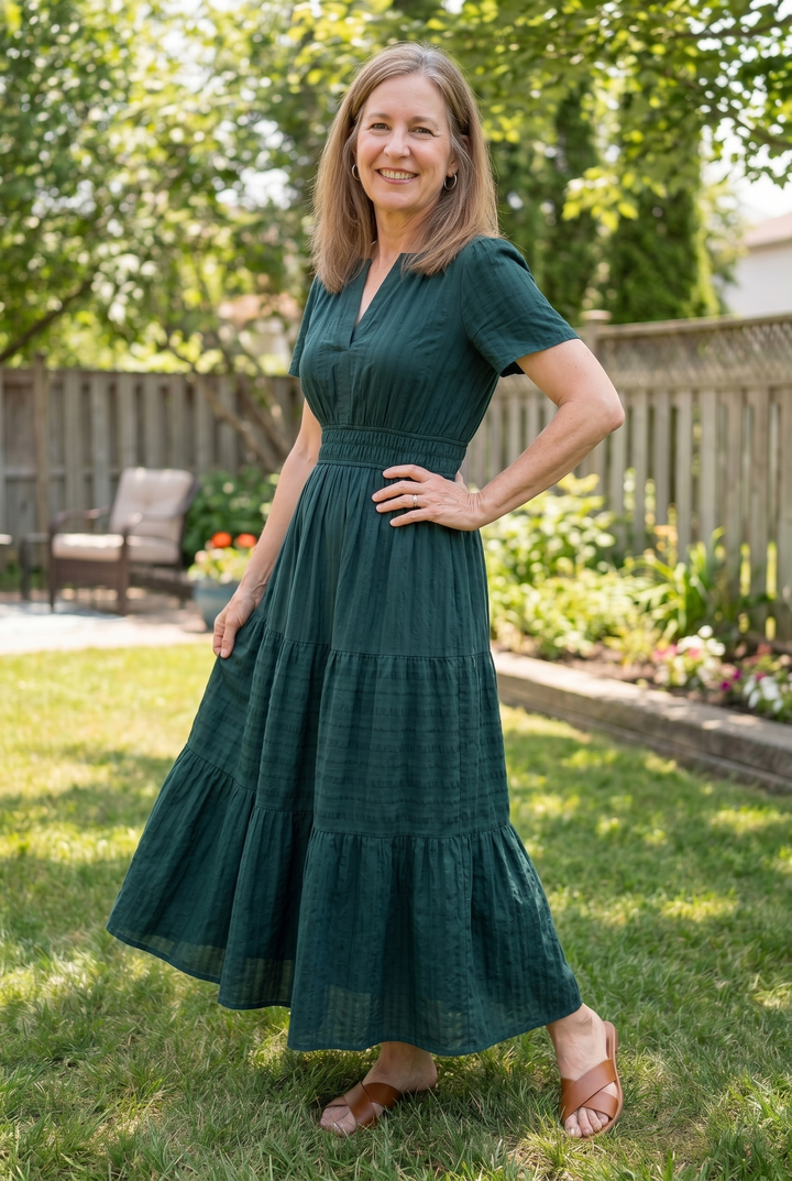 Odelia | Short Sleeve Tiered Maxi Dress