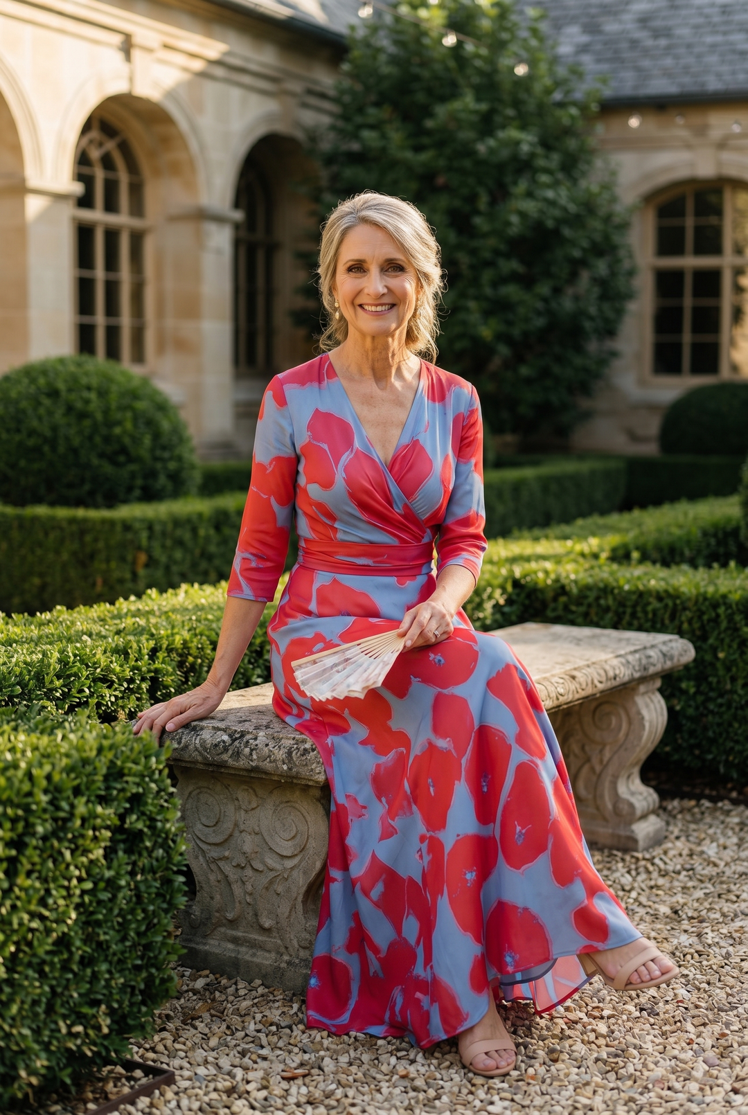 Danielle | Three Quarter Sleeve V Neck Floral Maxi Dress